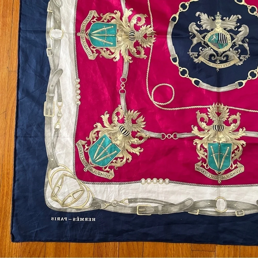 Hermes Scarf equestrian square horse bit Americana swords crest royalty rope